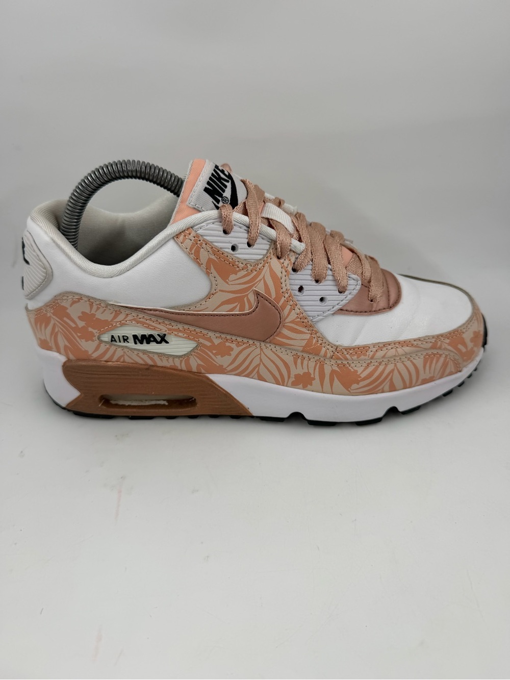 👞 Nike Kid’s Air Max 90 -SZ 7 Y- Rose Gold Palm Floral Print Sneakers